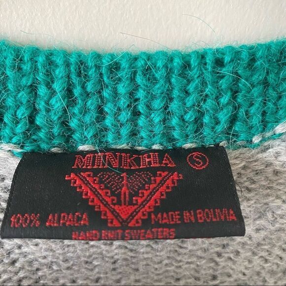 Minkha-Made in Bolivia 100% Alpaca Striped Knit Button Front Sweater - Picture 11 of 11